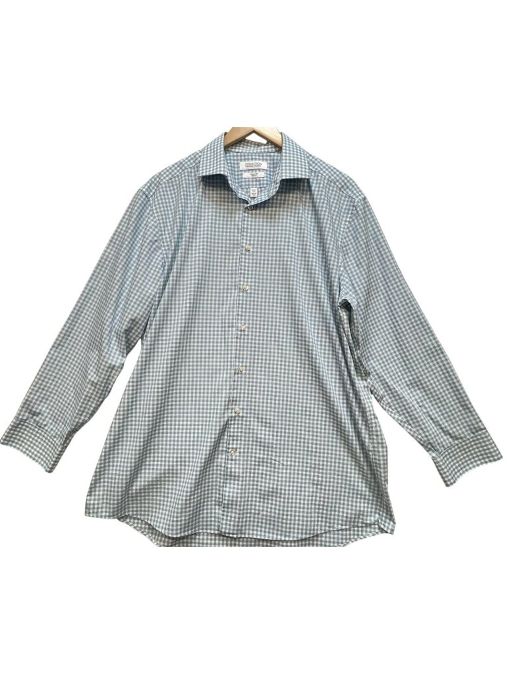 Collection By Michael Strahan Men Wrinkle Free Dress Shirt 17.5 Blue White Check
